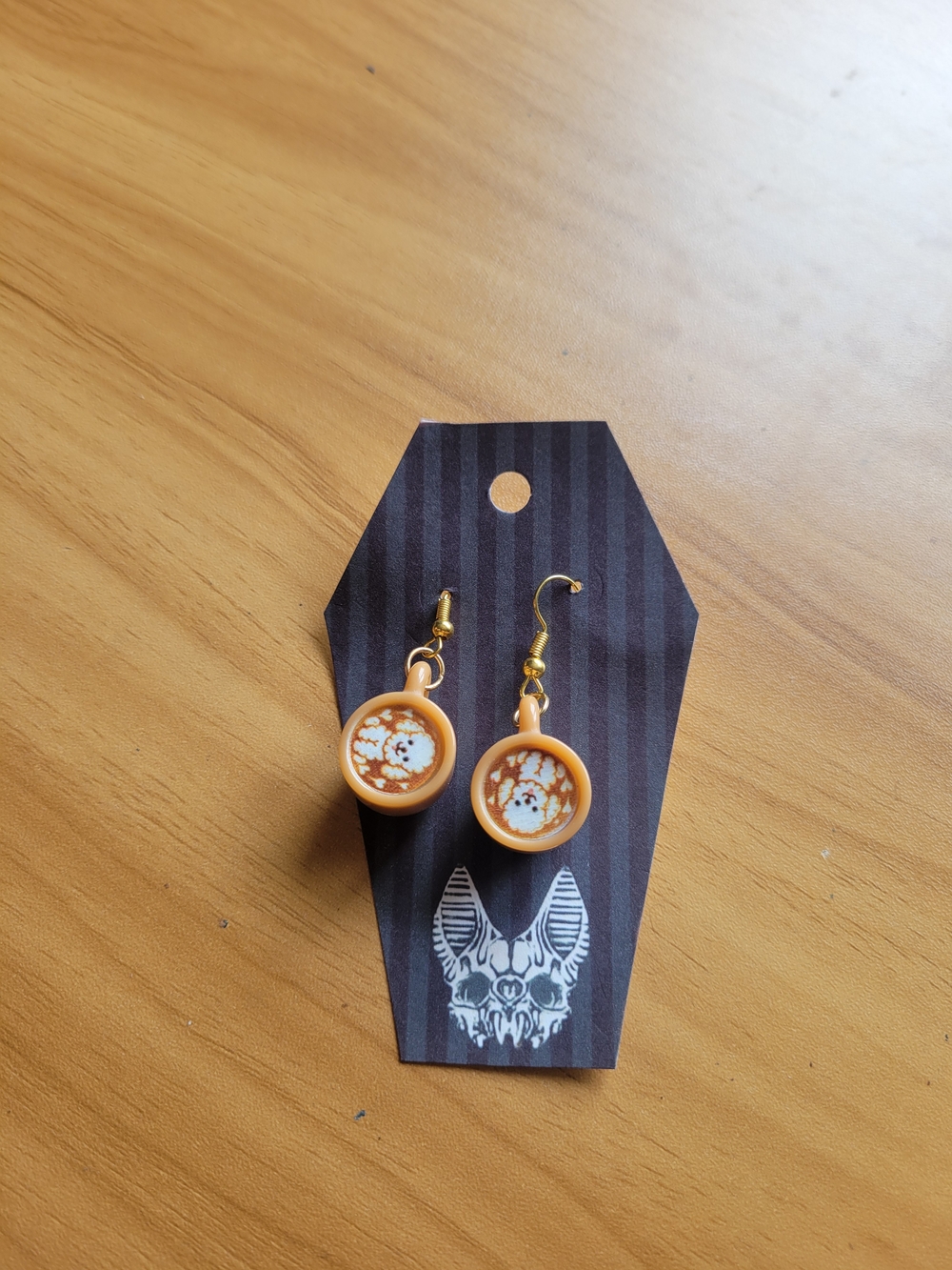 💀NEW💀Hand Crafted Orange Poodle Latte Drop Earrings